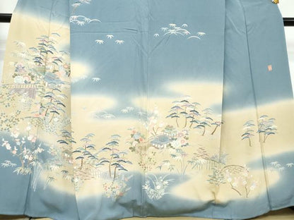 平和屋着物●訪問着　友禅　作家物　風景草花籬文　暈し染め　正絹　逸品　DABI9708ud