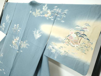 平和屋着物●訪問着　友禅　作家物　風景草花籬文　暈し染め　正絹　逸品　DABI9708ud