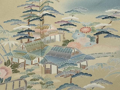 平和屋着物●訪問着　友禅　作家物　風景草花籬文　暈し染め　正絹　逸品　DABI9708ud