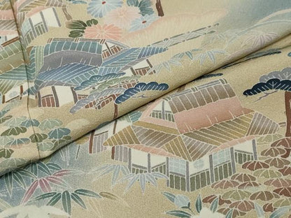 平和屋着物●訪問着　友禅　作家物　風景草花籬文　暈し染め　正絹　逸品　DABI9708ud