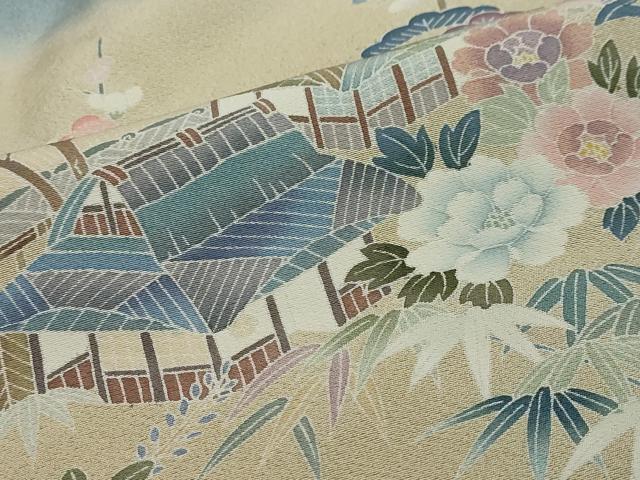 平和屋着物●訪問着　友禅　作家物　風景草花籬文　暈し染め　正絹　逸品　DABI9708ud