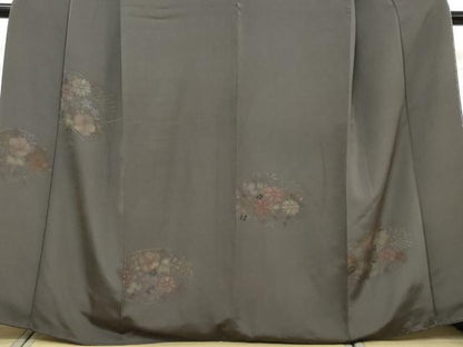 平和屋着物●訪問着　駒無地　草花文　反端付き　正絹　逸品　DABI9709ud