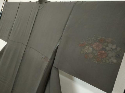 平和屋着物●訪問着　駒無地　草花文　反端付き　正絹　逸品　DABI9709ud