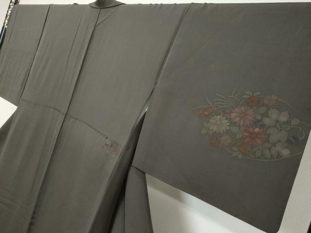 平和屋着物●訪問着　駒無地　草花文　反端付き　正絹　逸品　DABI9709ud