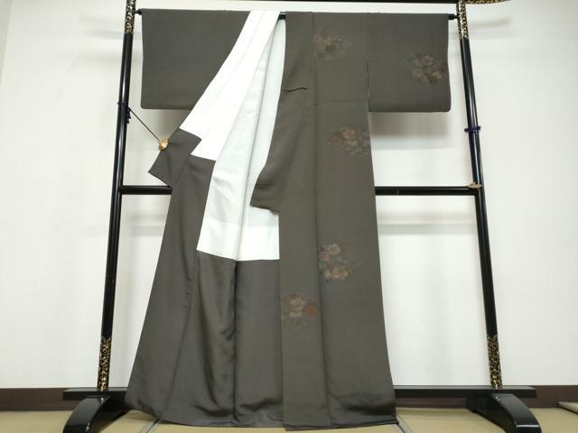 平和屋着物●訪問着　駒無地　草花文　反端付き　正絹　逸品　DABI9709ud