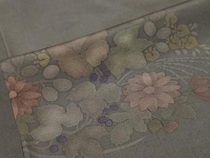 平和屋着物●訪問着　駒無地　草花文　反端付き　正絹　逸品　DABI9709ud