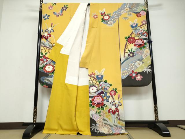 平和屋着物●豪華振袖　風景草花籬文　暈し染め　正絹　逸品　DABI9715ud