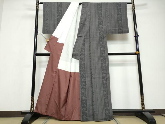 平和屋着物●結城紬　奥順　はたおり娘　80亀甲　花唐草間道　証紙付き　正絹　逸品　未使用　DABI9717ud