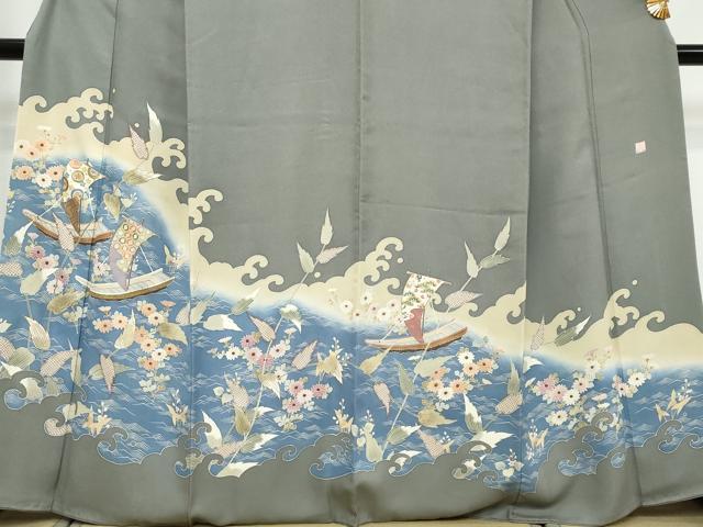 平和屋着物●訪問着　作家物　駒刺繍　小舟草花文　金彩　正絹　逸品　DABI9718ud
