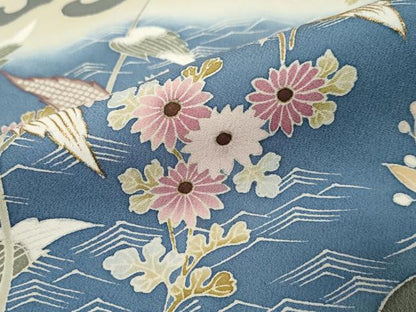 平和屋着物●訪問着　作家物　駒刺繍　小舟草花文　金彩　正絹　逸品　DABI9718ud