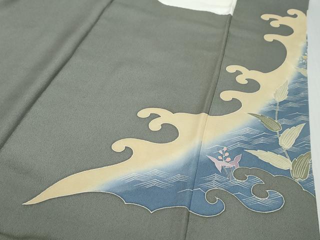 平和屋着物●訪問着　作家物　駒刺繍　小舟草花文　金彩　正絹　逸品　DABI9718ud