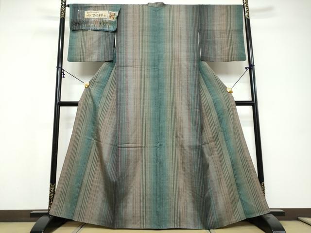 平和屋着物●伝統工芸士　七代目　吉澤与市　紬　変わり縞　証紙付き　正絹　逸品　DABI9719ud