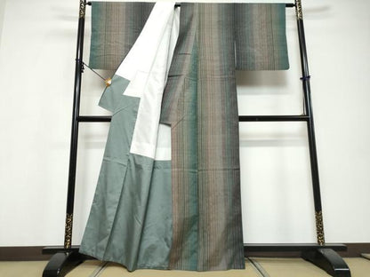 平和屋着物●伝統工芸士　七代目　吉澤与市　紬　変わり縞　証紙付き　正絹　逸品　DABI9719ud