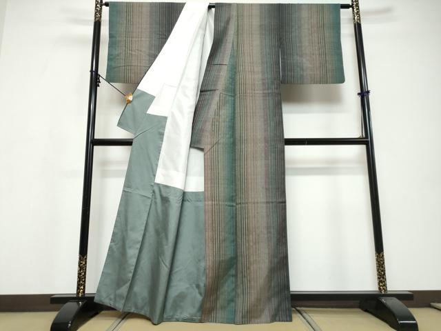 平和屋着物●伝統工芸士　七代目　吉澤与市　紬　変わり縞　証紙付き　正絹　逸品　DABI9719ud