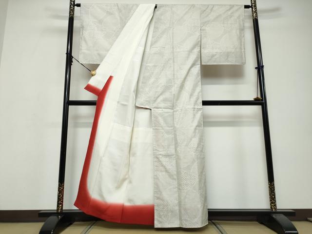 平和屋着物●本場大島紬　白大島　9マルキ　扇面吉祥文　正絹　逸品　DABI9722ud