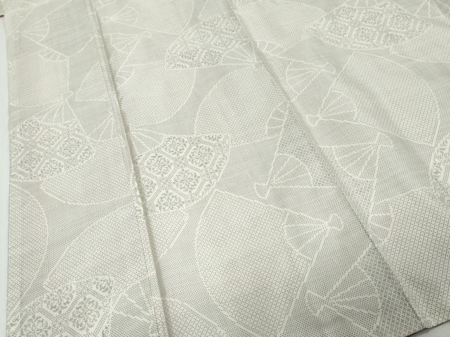 平和屋着物●本場大島紬　白大島　9マルキ　扇面吉祥文　正絹　逸品　DABI9722ud