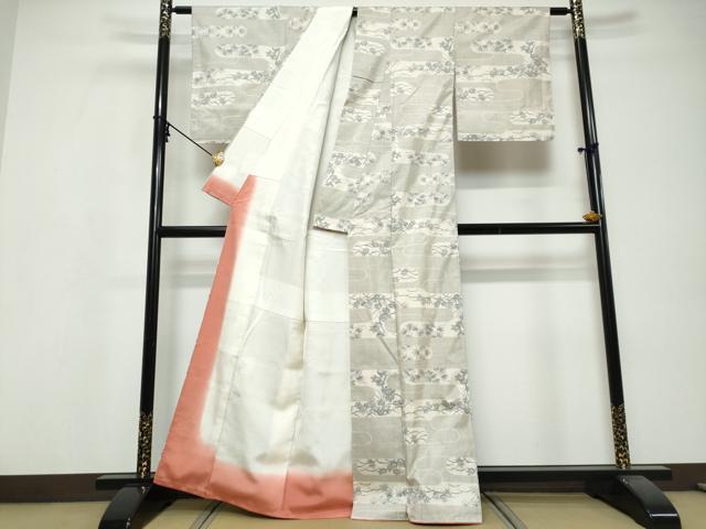 平和屋着物●本場大島紬　白大島　7マルキ　エ霞草花文　正絹　逸品　未使用　DABI9724ud