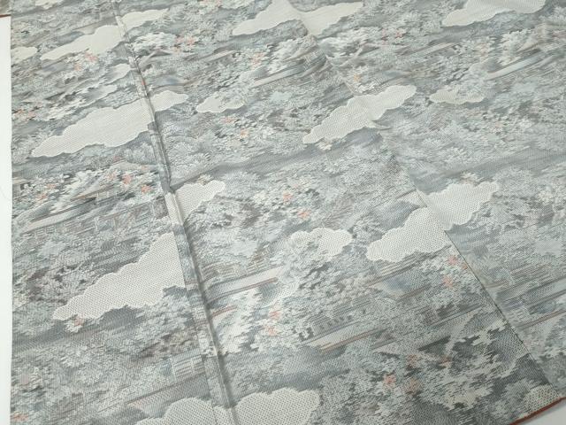 平和屋着物●本場大島紬　白大島　7マルキ　雲取り風景文　正絹　逸品　未使用　DABI9725ud