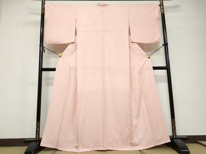 平和屋着物●上質な色無地　草花地紋　珊瑚色　正絹　逸品　DABI9762ud