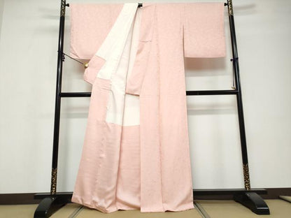 平和屋着物●上質な色無地　草花地紋　珊瑚色　正絹　逸品　DABI9762ud