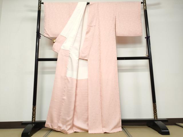 平和屋着物●上質な色無地　草花地紋　珊瑚色　正絹　逸品　DABI9762ud