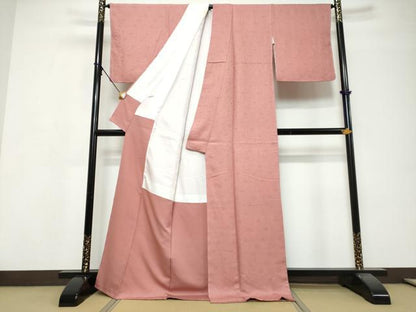 平和屋着物●上質な色無地　花唐草地紋　退紅色　正絹　逸品　DABI9771ud