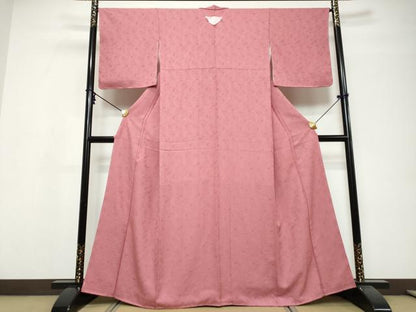 平和屋着物●上質な色無地　草花地紋　長春色　正絹　逸品　未使用　DABI9772ud
