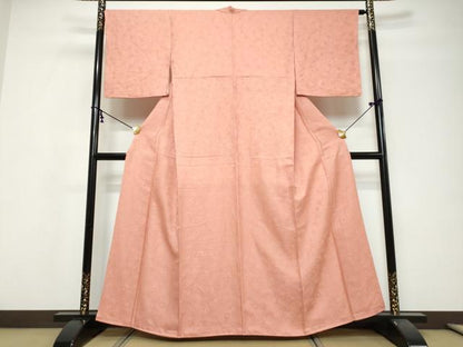 平和屋着物●上質な色無地　花尽くし地紋　水柿色　正絹　逸品　DABI9774ud