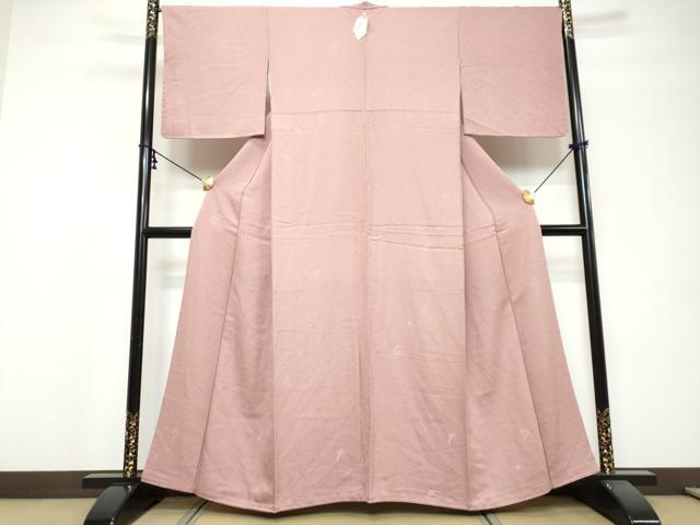 平和屋着物●上質な色無地　草花地紋　薄柿色　さが美扱い　正絹　逸品　DABI9776ud