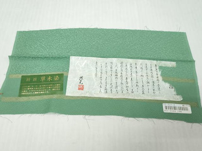 平和屋着物●上質な色無地　特選草木染　紋意匠　若竹色　反端付き　正絹　逸品　DABI9779ud