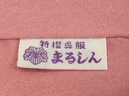 平和屋着物●本貝紫　色無地　寿光織　干割れ地紋　薄紅梅色　証紙付き　正絹　逸品　DABI9780ud
