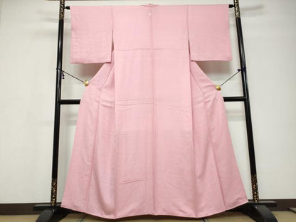 平和屋着物●上質な色無地　枝葉地紋　桃花色　正絹　逸品　DABI9783ud