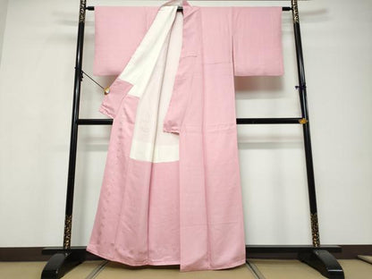 平和屋着物●上質な色無地　枝葉地紋　桃花色　正絹　逸品　DABI9783ud