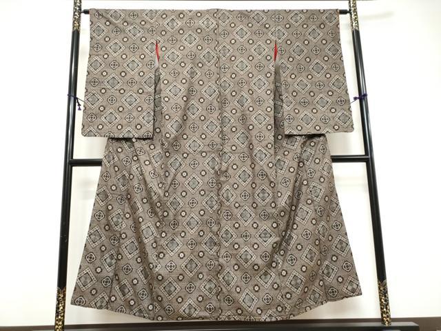 平和屋着物●本場大島紬　龍郷絣　花菱文　正絹　逸品　DABI9787ud