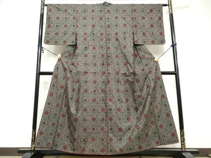 平和屋着物●本場大島紬　龍郷絣　花菱文　正絹　逸品　DABI9789ud