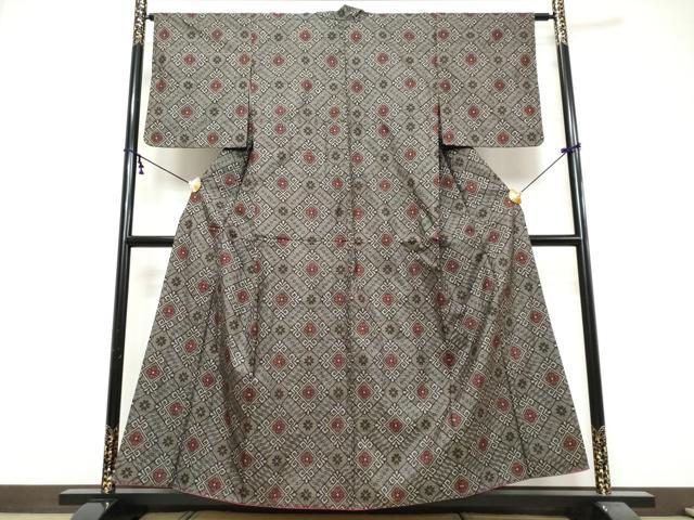 平和屋着物●本場大島紬　龍郷絣　花菱文　正絹　逸品　DABI9789ud