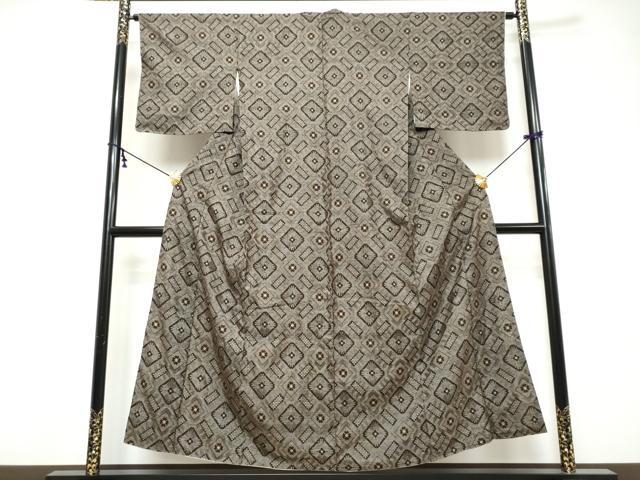 平和屋着物●本場大島紬　龍郷絣　菱文　正絹　逸品　DABI9790ud
