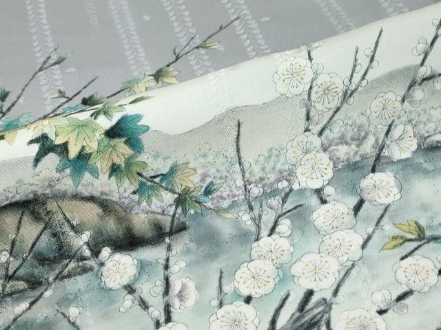 平和屋着物●伝統工芸士　京友禅染色作家　田家鬼彩　訪問着　流水風景草花文　暈し染め　正絹　逸品　DABI9791ud