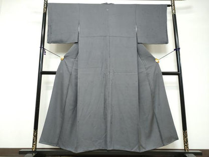 平和屋着物●上質な色無地　草花地紋　濃鼠色　正絹　逸品　DABI9804ud