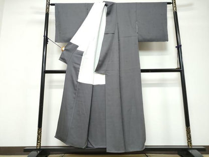 平和屋着物●上質な色無地　草花地紋　濃鼠色　正絹　逸品　DABI9804ud