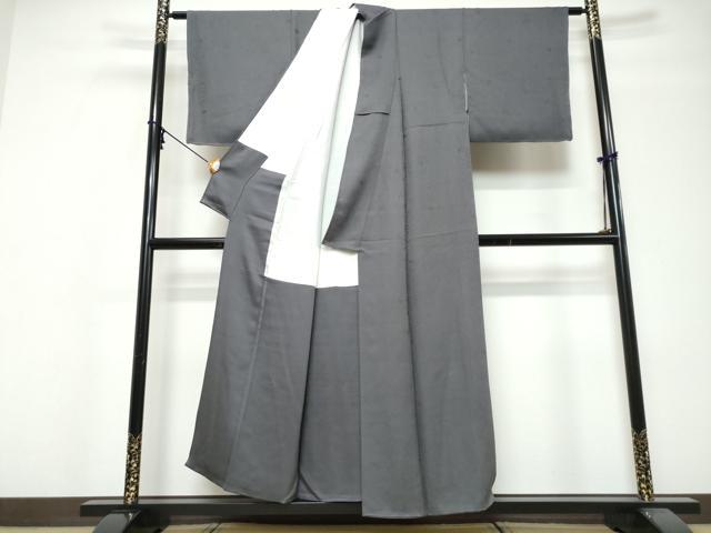 平和屋着物●上質な色無地　草花地紋　濃鼠色　正絹　逸品　DABI9804ud