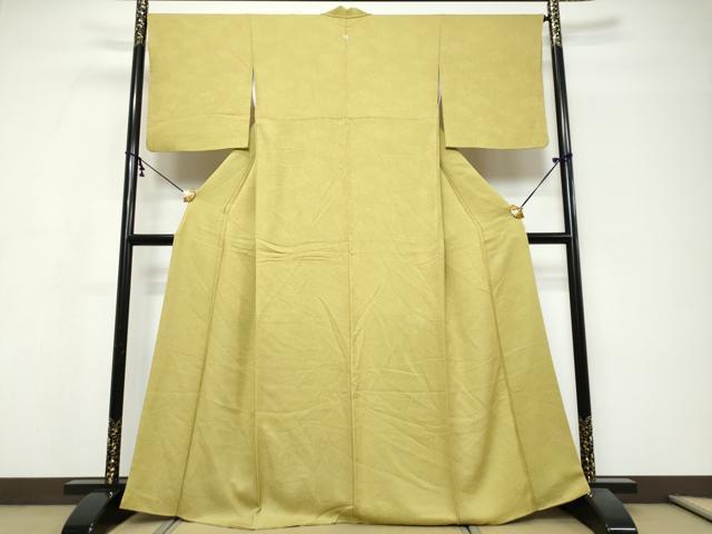 平和屋着物●上質な色無地　箔散らし地紋　菜種油色　正絹　逸品　DABI9805ud