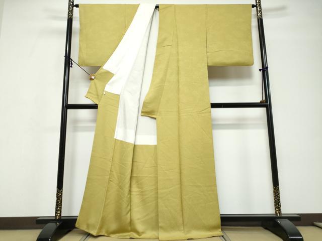 平和屋着物●上質な色無地　箔散らし地紋　菜種油色　正絹　逸品　DABI9805ud