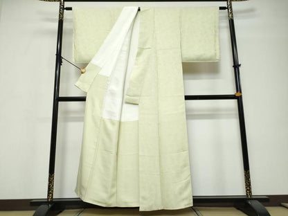 平和屋着物●上質な色無地　草花地紋　若芽色　正絹　逸品　DABI9806ud