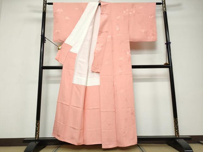 平和屋着物●上質な色無地　枝花地紋　桃色　正絹　逸品　未使用　DABI9807ud