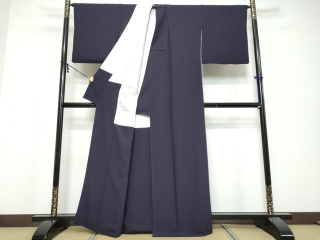 平和屋着物●上質な色無地　草木お茶染　万葉の心　堅牢染　鉄紺色　反端付き　正絹　逸品　DABI9811ud