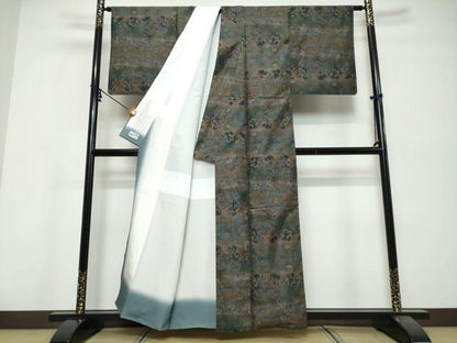 平和屋着物●本場大島紬　9マルキ　流水草花文　やまと誂製　正絹　逸品　DABI9816ud