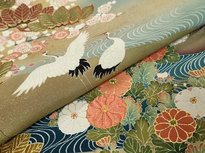 平和屋着物●京友禅の第一人者　松井青々　黒留袖　駒刺繍　双鶴流水草花文　暈し染め　金彩　正絹　逸品　DABI9823ud