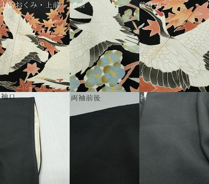 平和屋着物●本加賀友禅作家　鶴見保次　黒留袖　飛鶴草花文　正絹　逸品　DABI9832ud