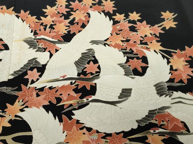 平和屋着物●本加賀友禅作家　鶴見保次　黒留袖　飛鶴草花文　正絹　逸品　DABI9832ud